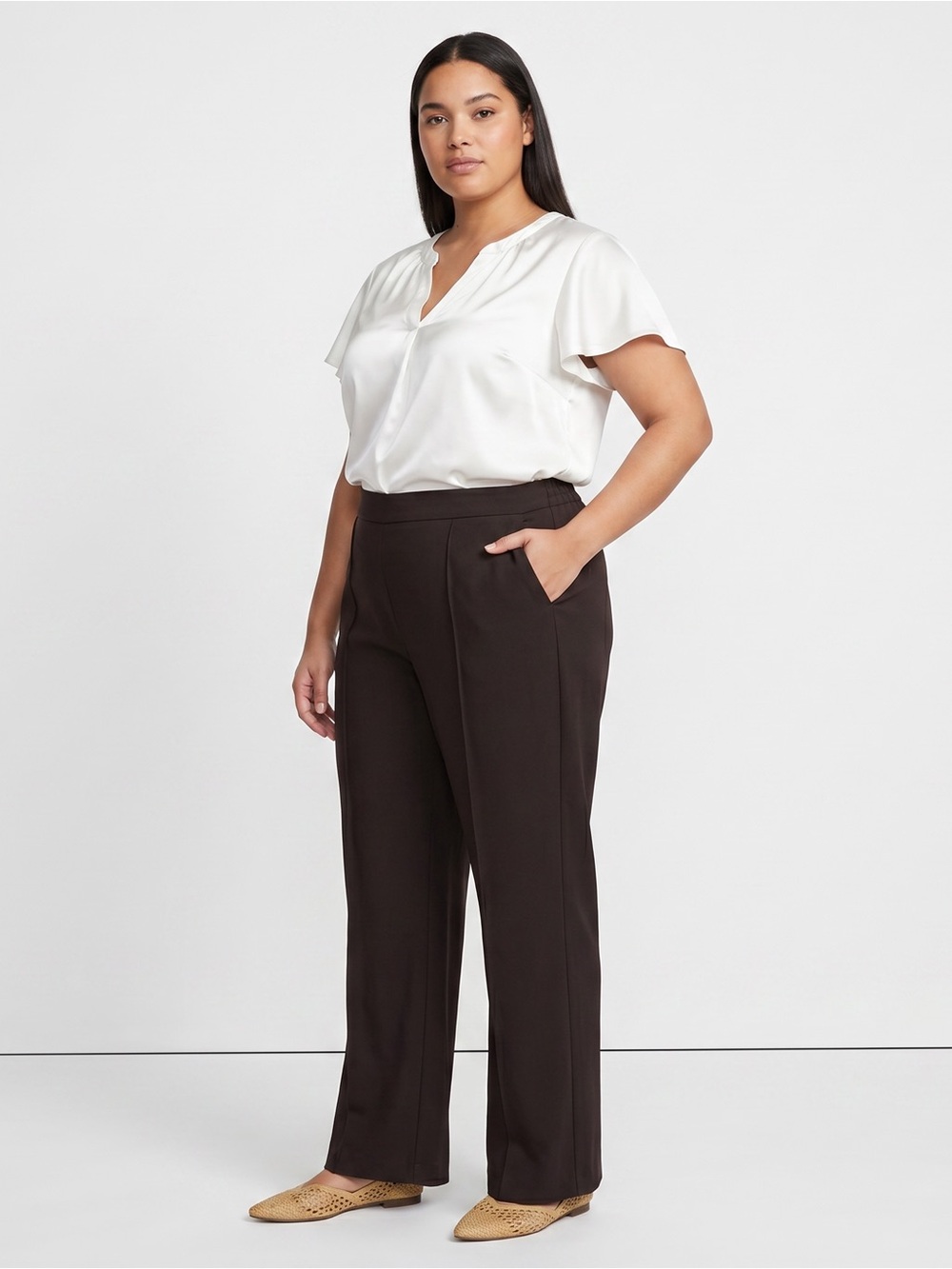John Mark Black Wide Leg Pull On Casual Career Plus Pants 3X Style J41759PW